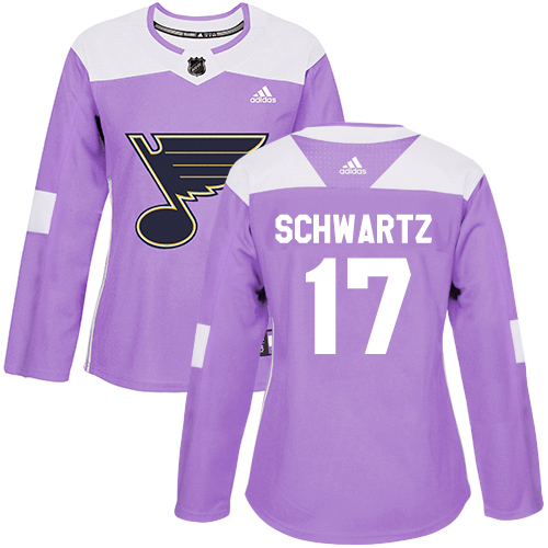 Adidas Blues #17 Jaden Schwartz Purple Authentic Fights Cancer Women's Stitched NHL Jersey